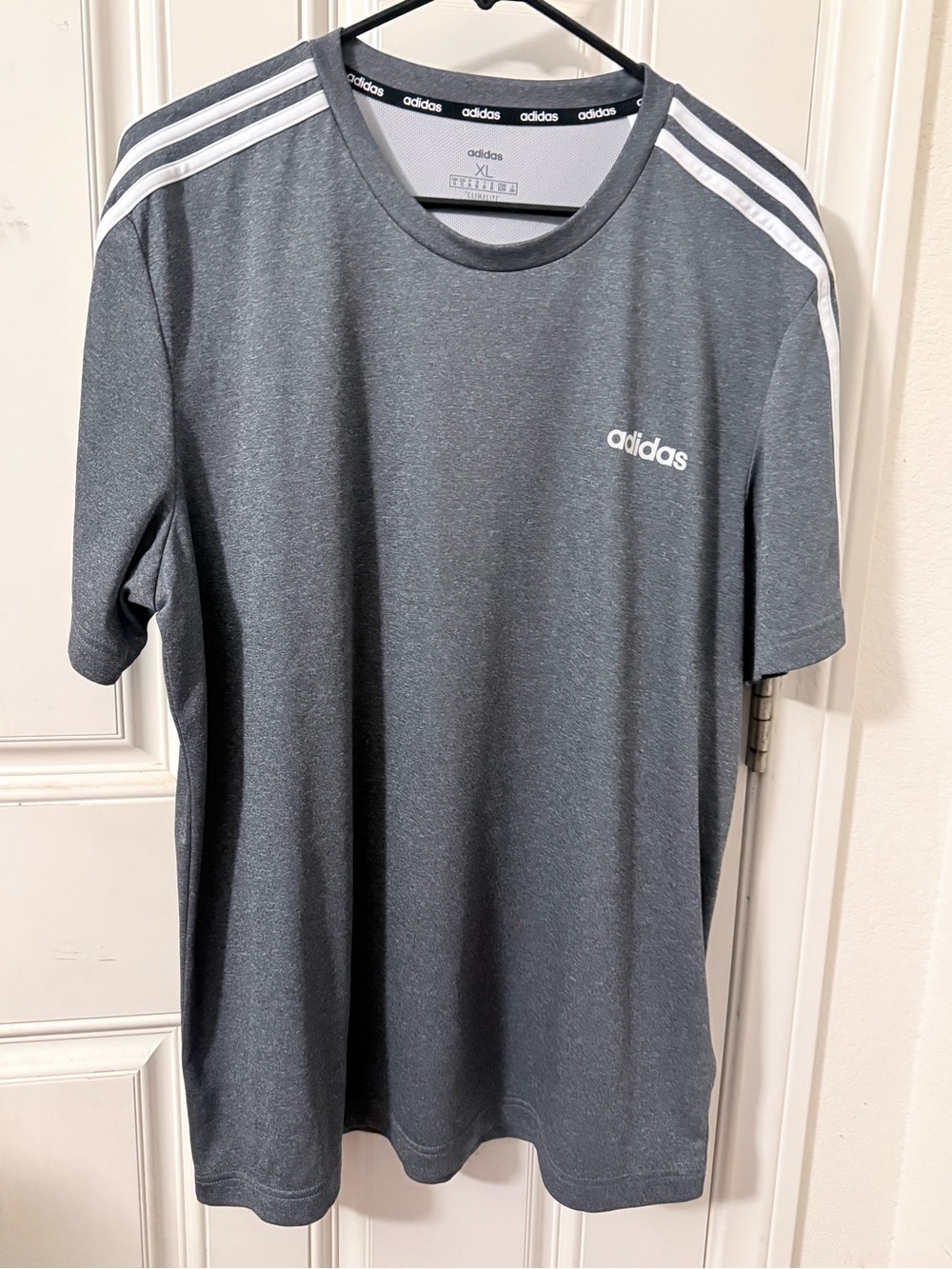 adidas Men's Heather Gray Short Sleeve Three-Stripe Tee